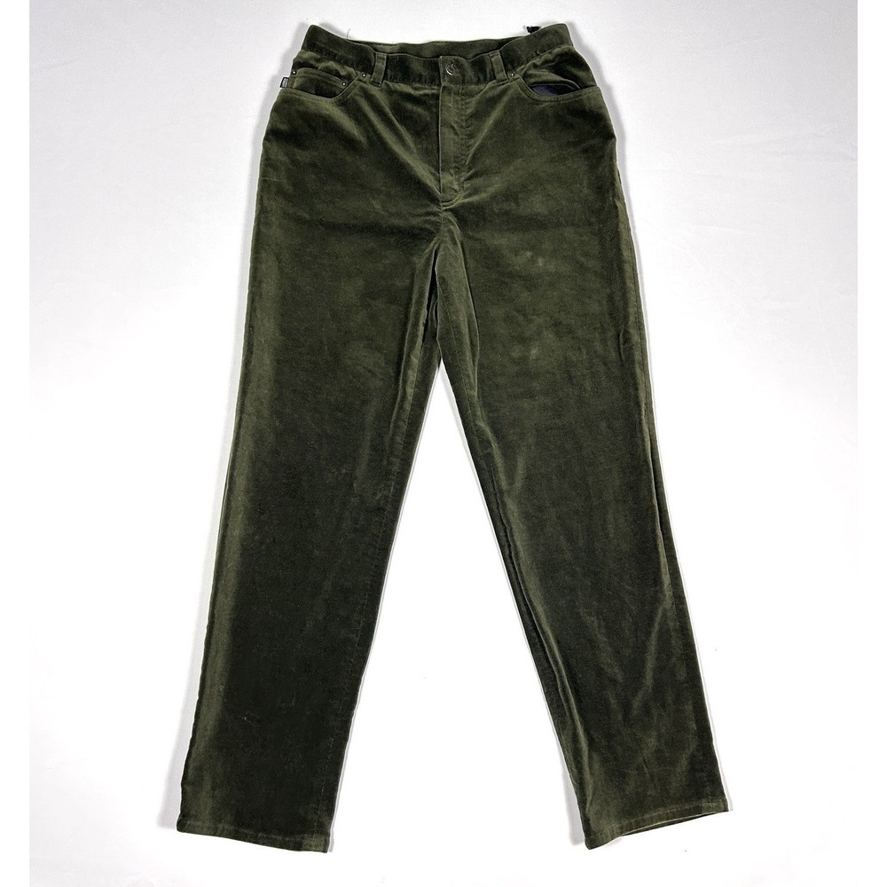 Ralph Lauren Jeans Women's Luxe Velvet Pants Olive Green Stretch Straight Leg 10 - Picture 3 of 9